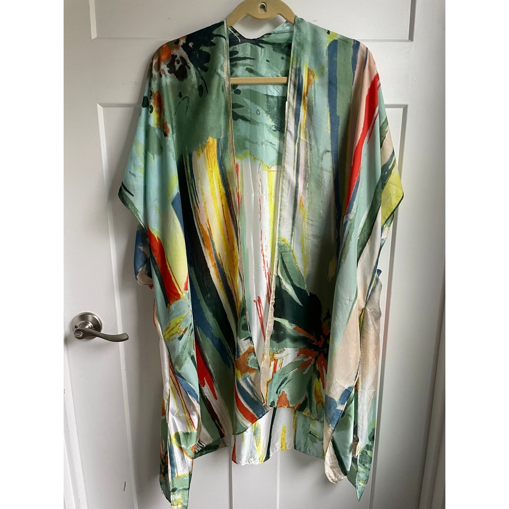 Pretty Persuasions Abstract Brushstroke Kimono Wrap Multi Color OS Cover Up